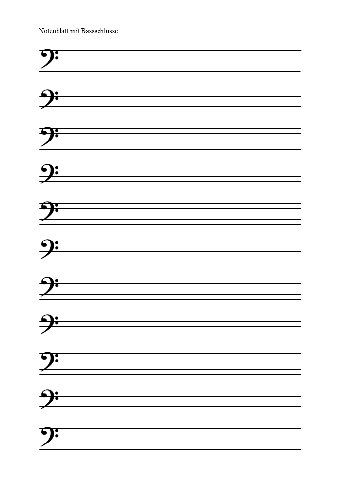 Notenblatt Vorlage mit Bassschlüssel (Word-Format)