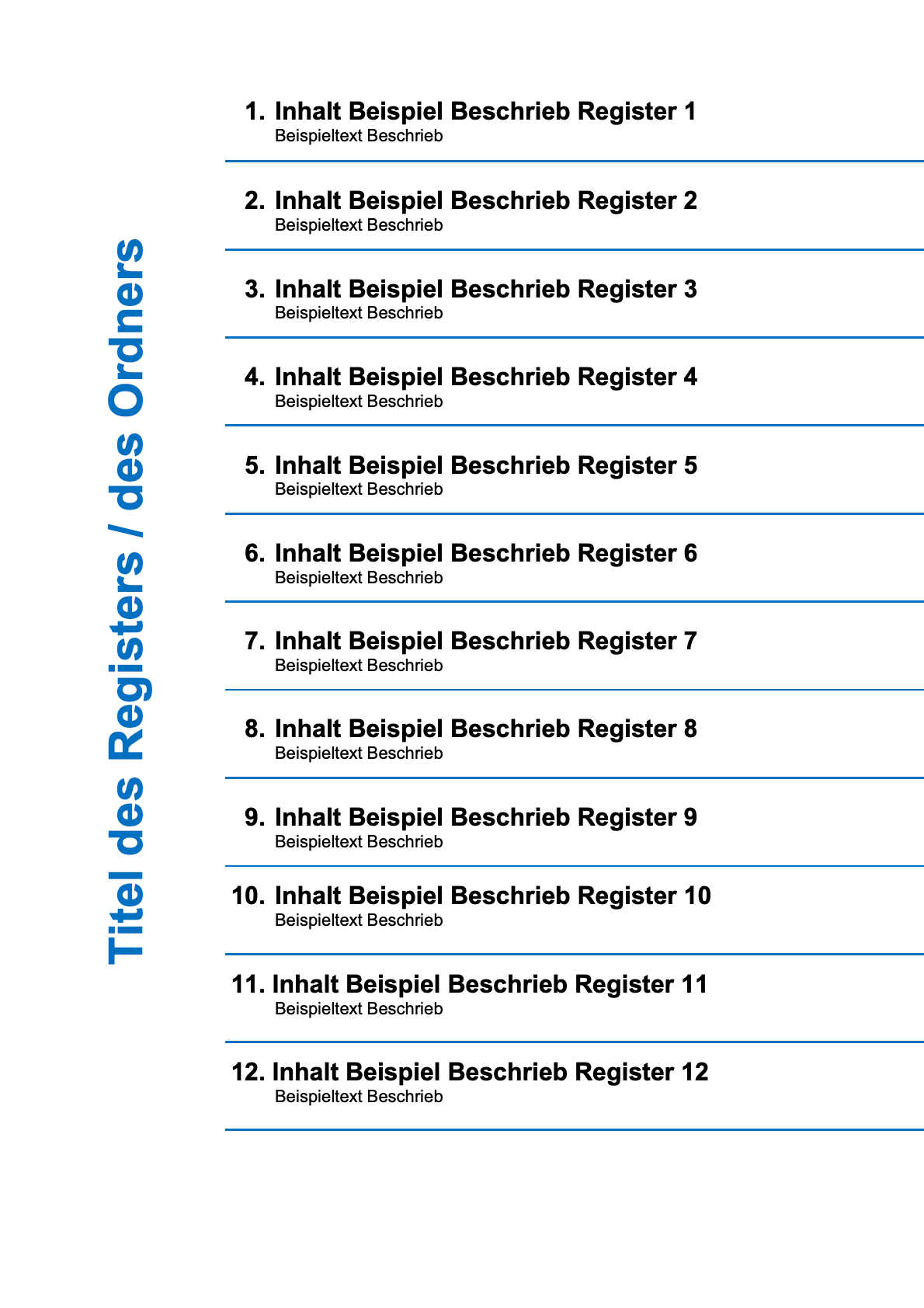 12er Register Vorlage