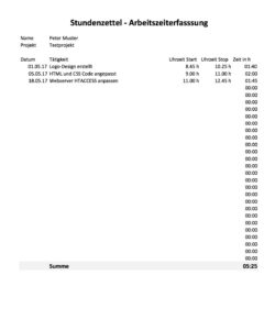 Stundenzettel Vorlage (Excel-Format)