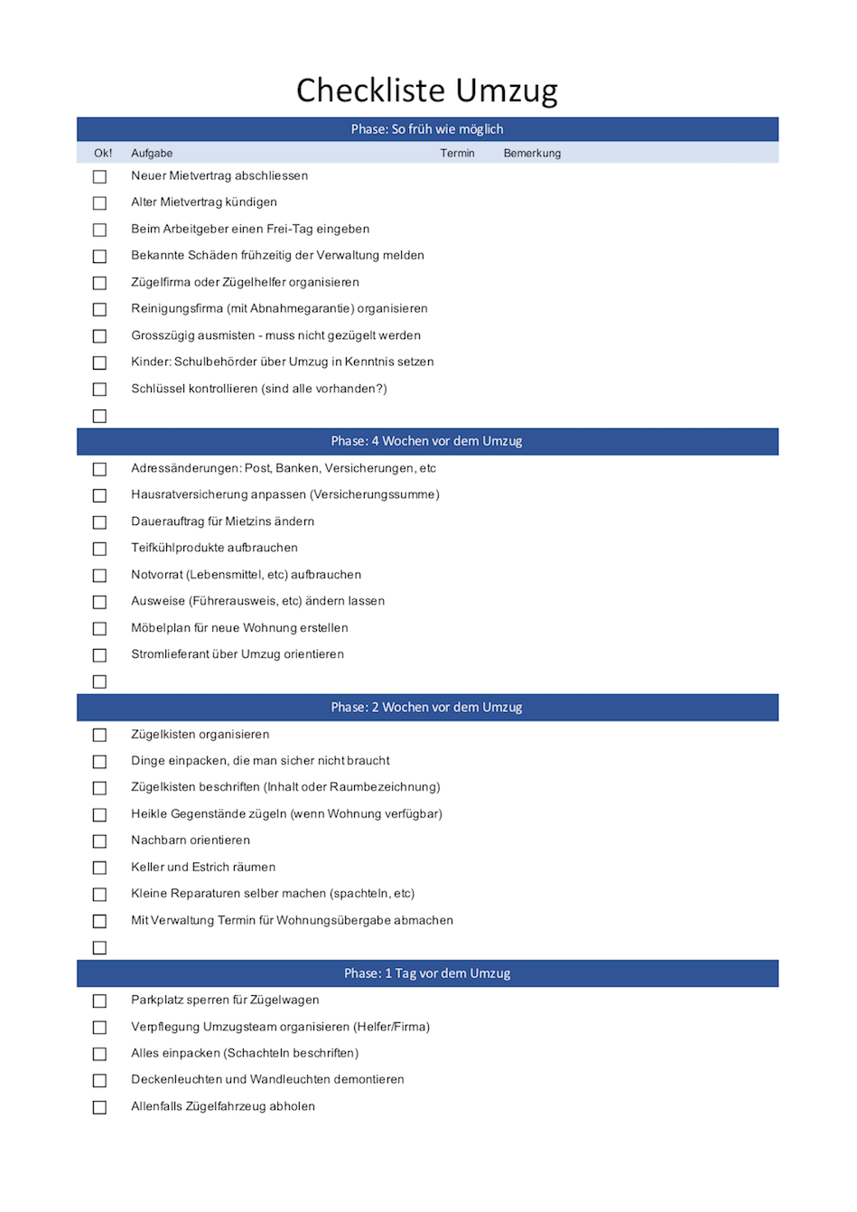 Checkliste Umzug Schweiz (PDF)