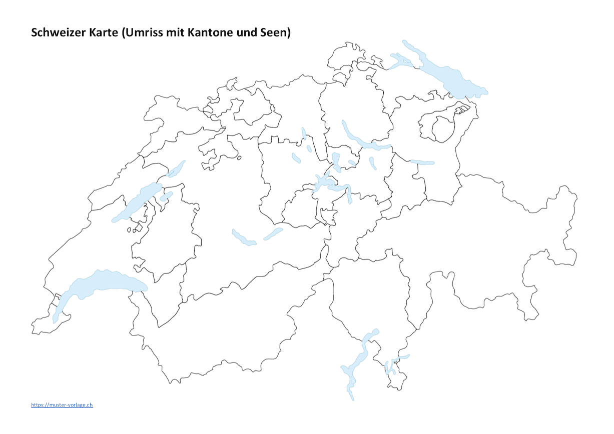 Karte Schweiz Kantone und Gewässer