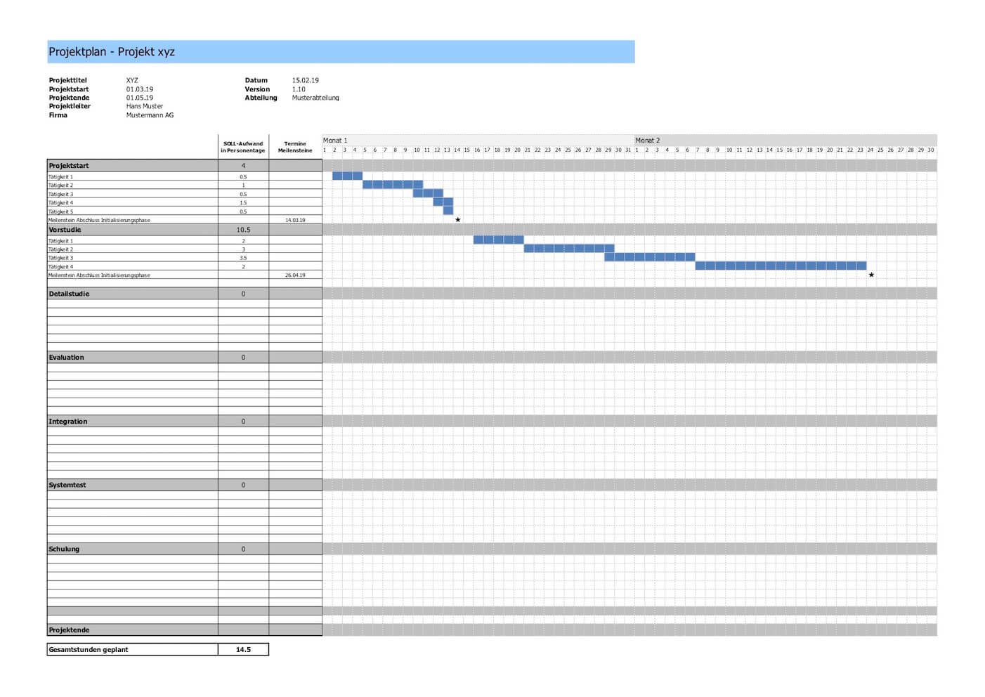 Download Projektplan Vorlage (GANTT-Diagramm)