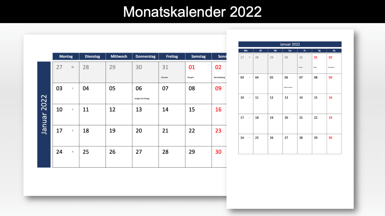 Monatskalsnder 2022 Schweiz Excel PDF Header