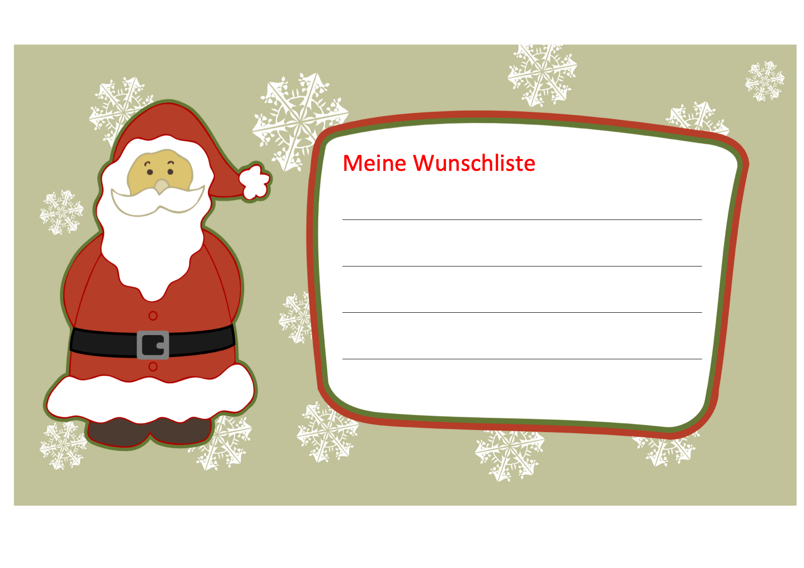Wunschzettel Vorlage für Weihnachten Word & PDF