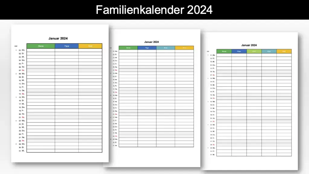Familienkalender 2024 zum Ausdrucken