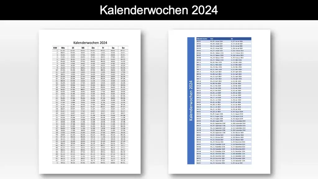 Kalenderwochen 2024 zum Ausdrucken PDF und Excel