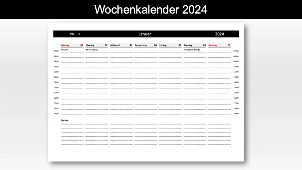 Wochenkalender 2024 Schweiz zum Ausdrucken