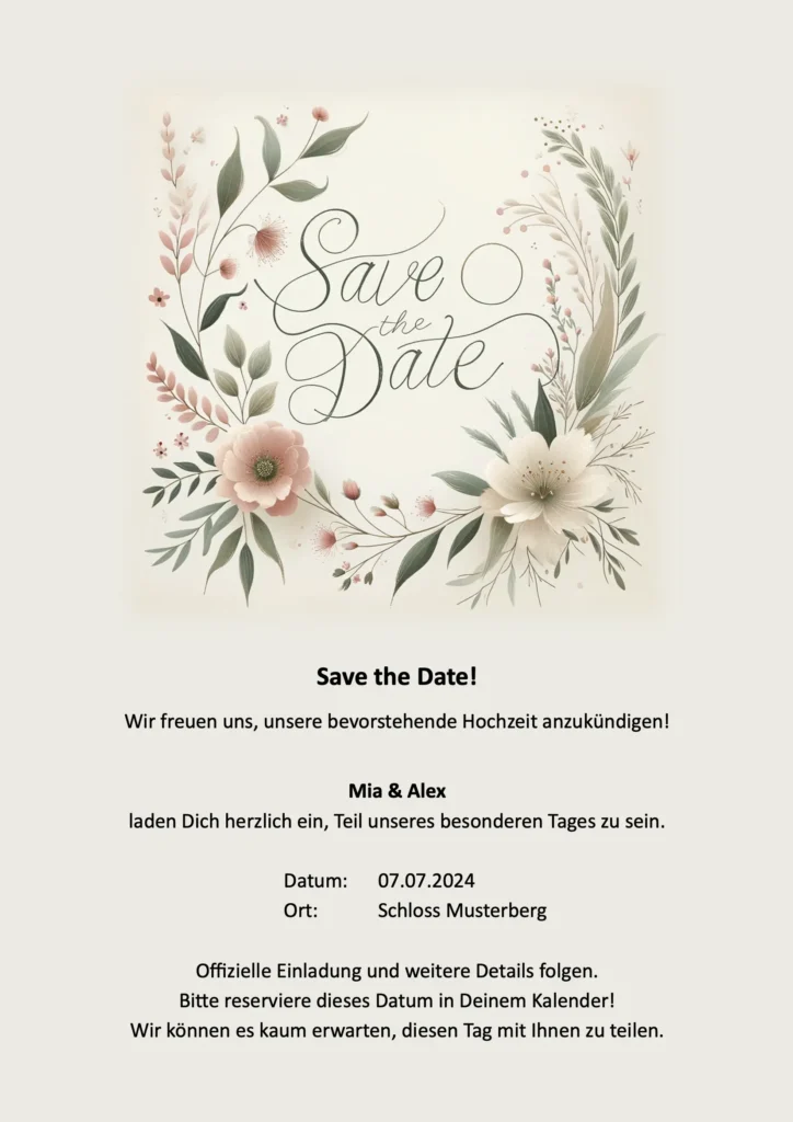 Save the Date Vorlage für Hochzeit