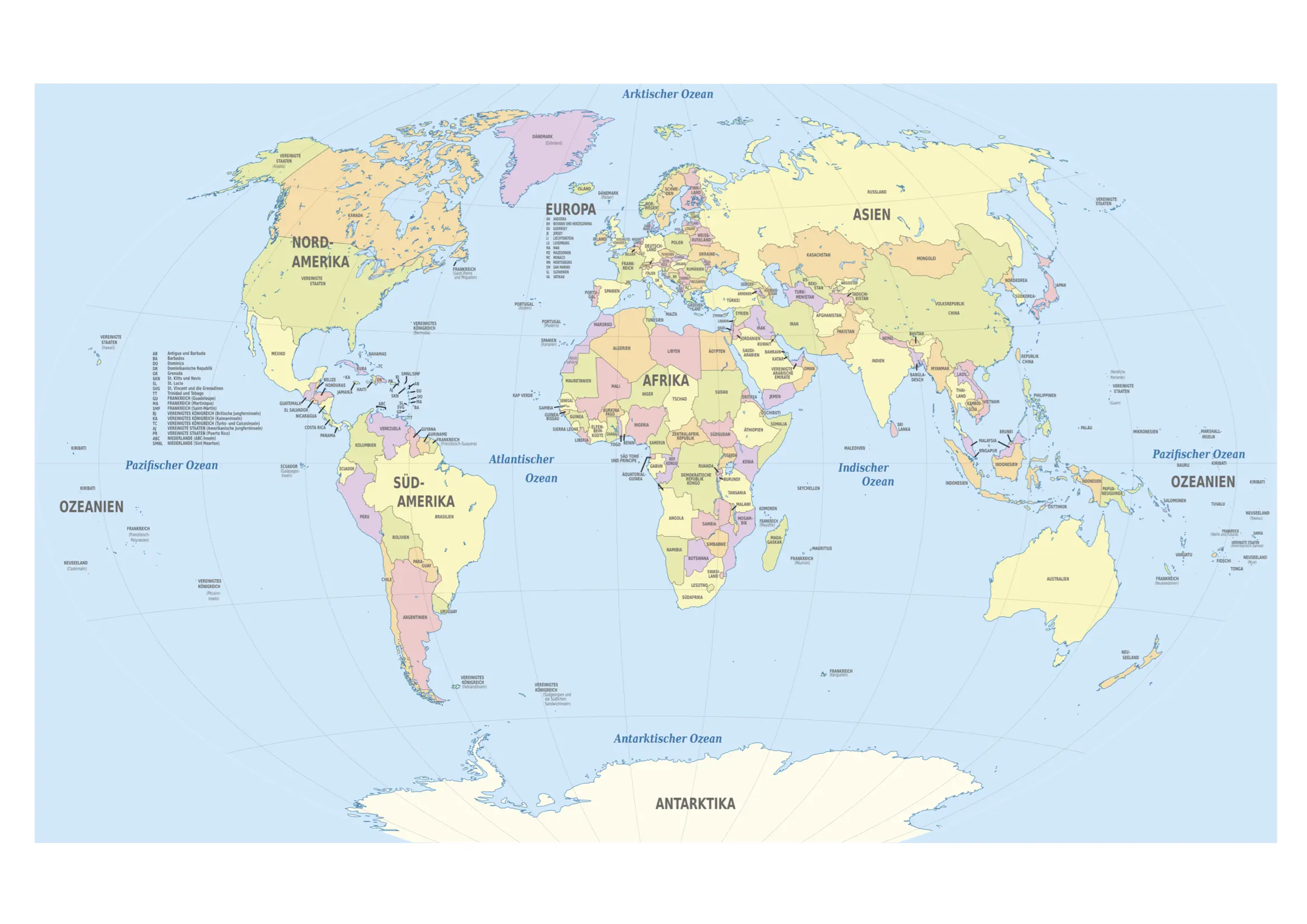 Politische Weltkarte mit allen Ländern