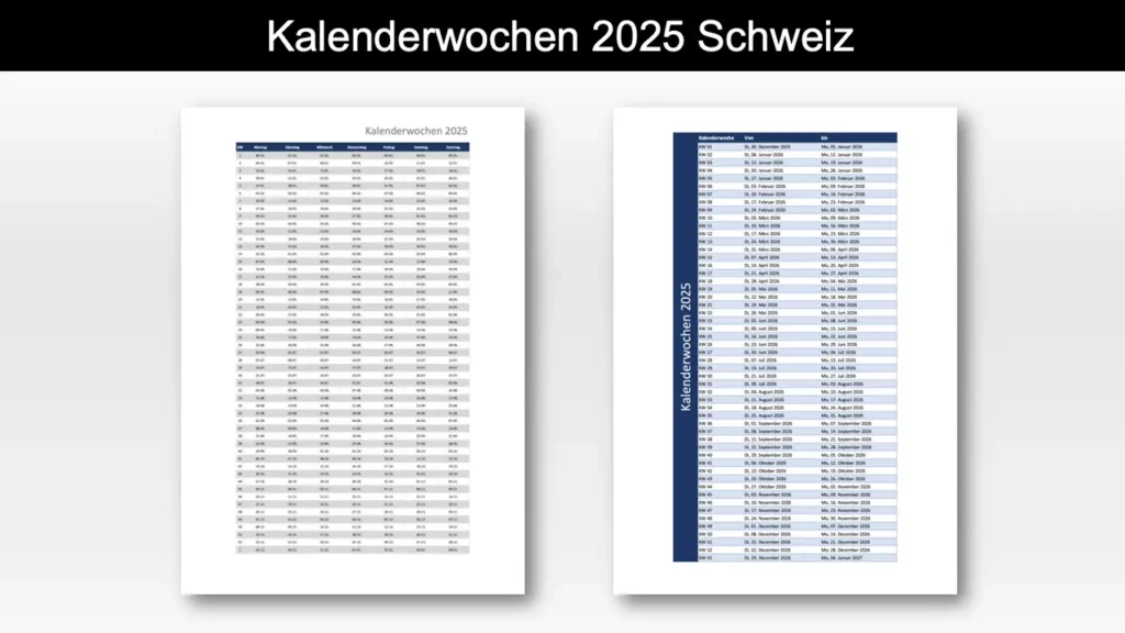 Kalenderwochen 2025 Schweiz Header